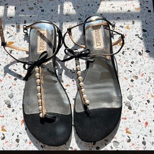 Badgley Mischka t-strap pearl sandals